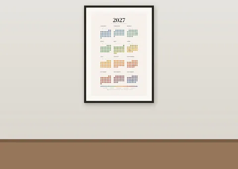 2027, A Year in Seasons shown in a room (illustrative mockup, frame not included)