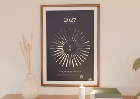 2027, A Year of Moons shown in a room (illustrative mockup, frame not included)