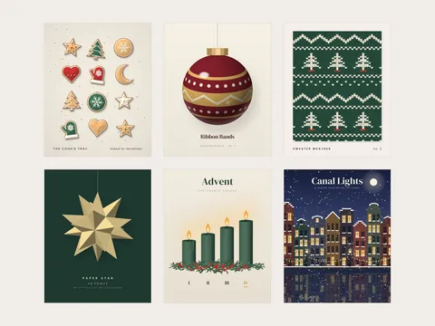 Christmas Collection: all prints in the set, shown flat without frames