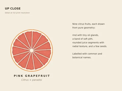 Citrus Sections: close-up detail with notes on the design