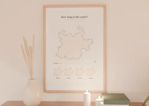 How Long Is the Coast? shown in a room (illustrative mockup, frame not included)