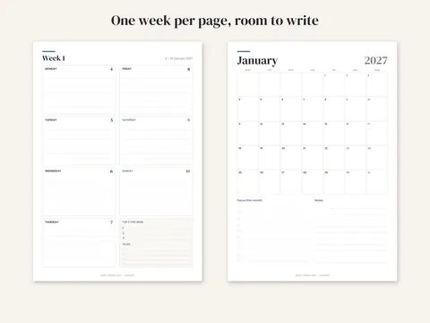 Quiet Weeks 2027: close-up detail with notes on the design