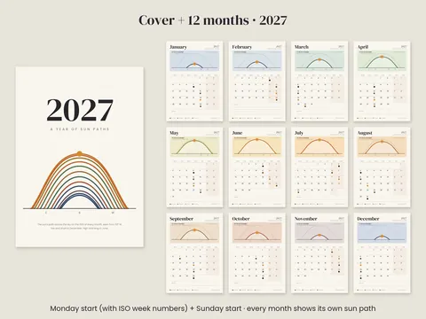 Sun Path Calendar 2027: the artwork, shown flat