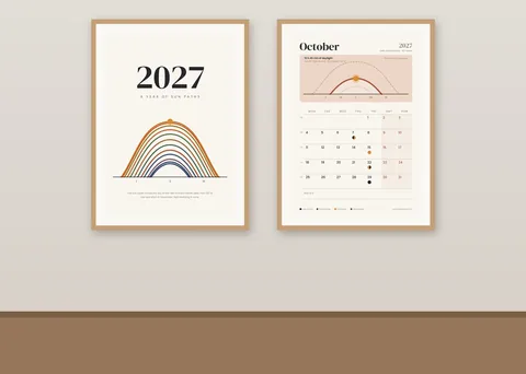 Sun Path Calendar 2027 shown in a room (illustrative mockup, frame not included)