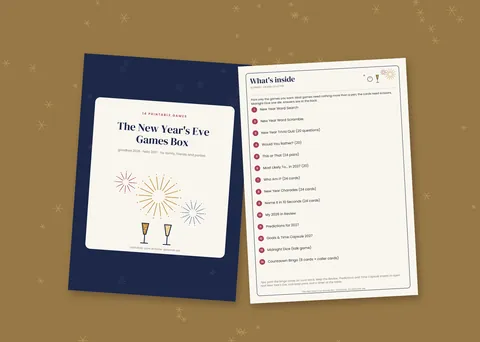 The New Year's Eve Games Box shown in a room (illustrative mockup, frame not included)
